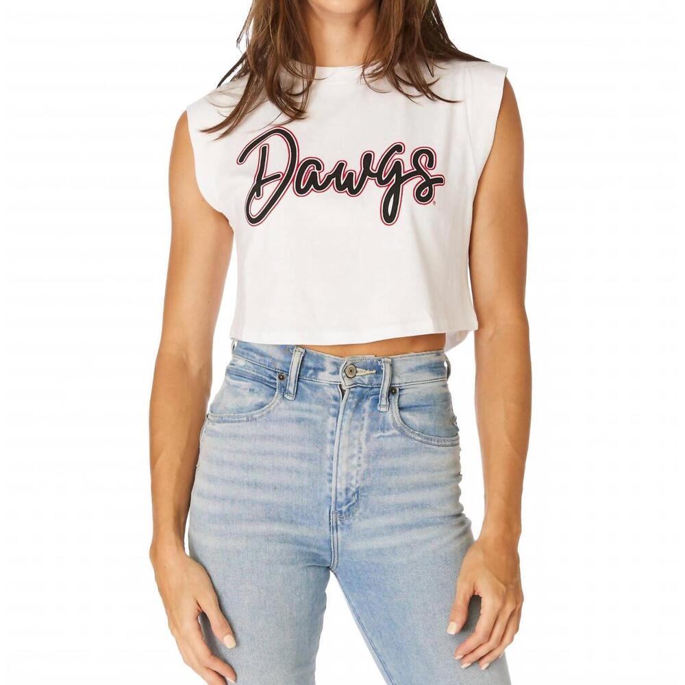 NEW STEWART SIMMONS dawgs cap sleeve crop top in white